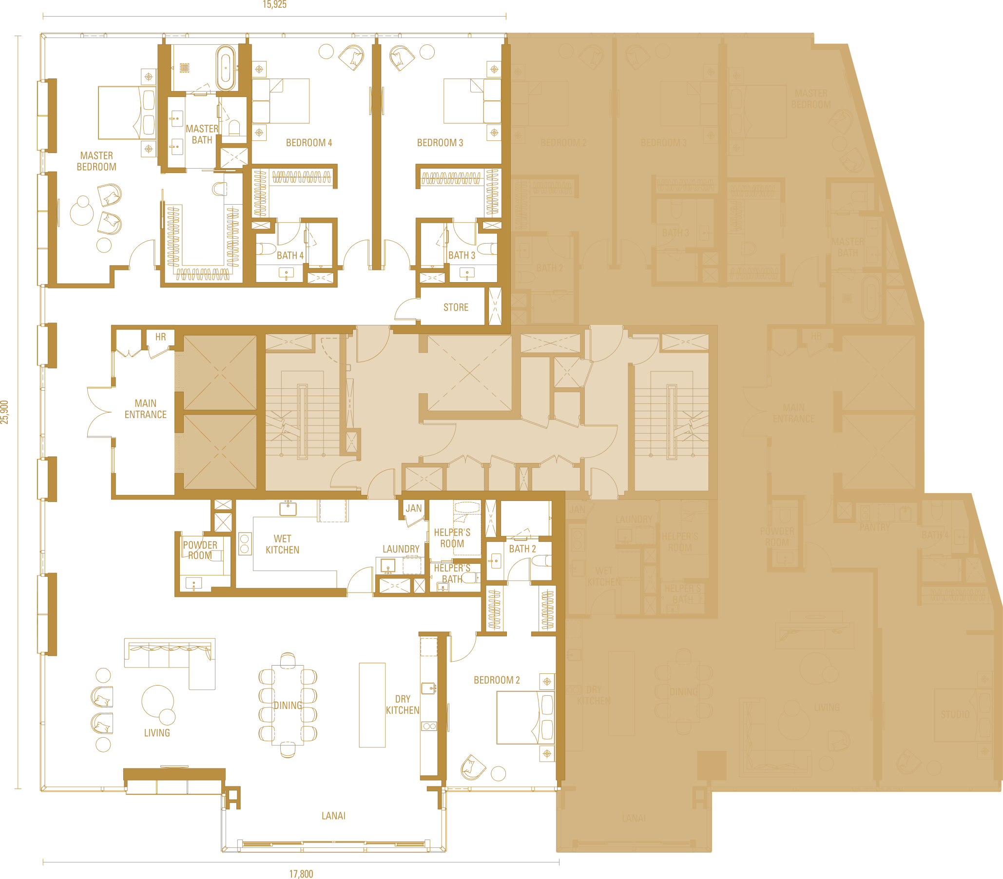 Imperial Residences Type H2A, 4,090 sq ft, 4 ensuite bedrooms and lanai floor plan