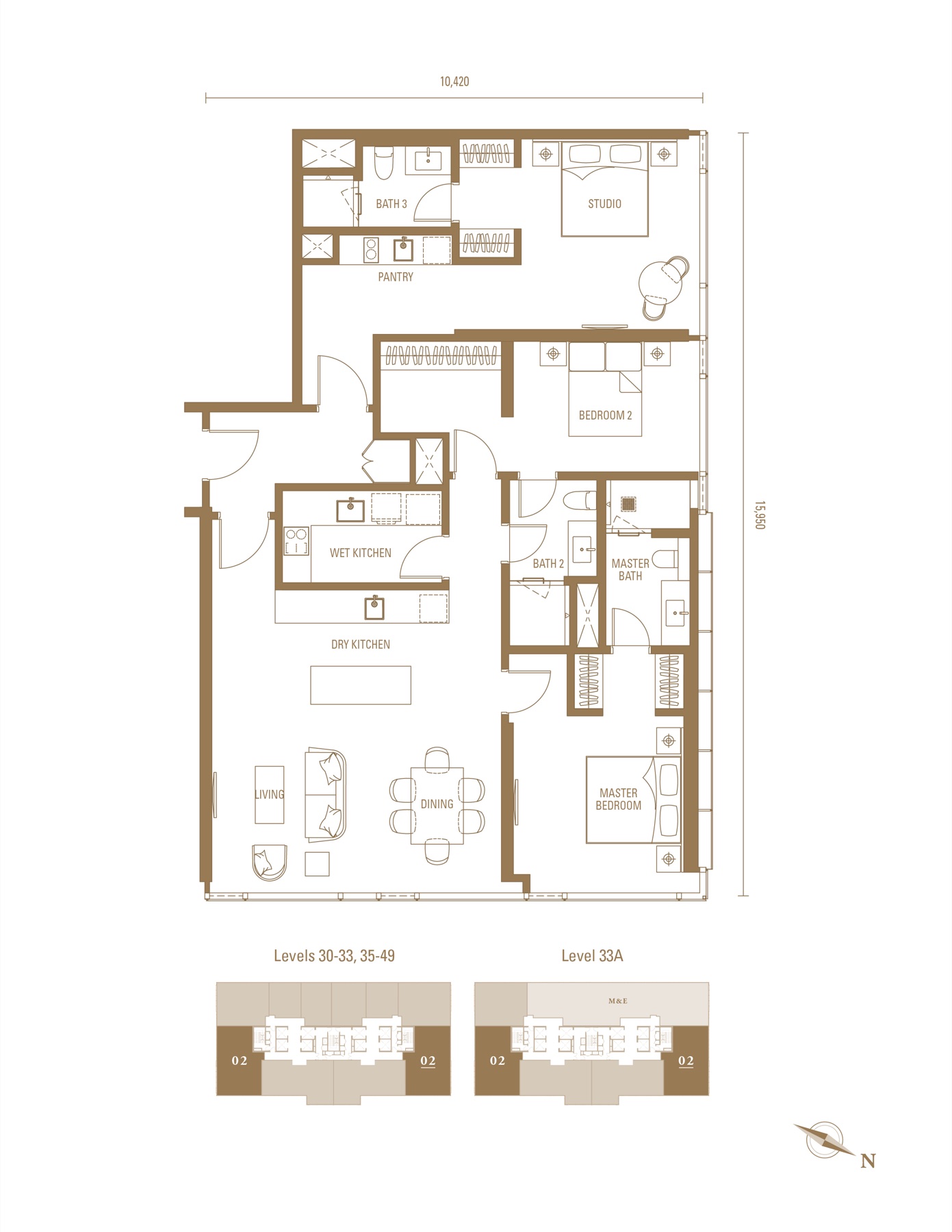 Royal Suites Type DK2, 1,679 sq ft, 2 bedrooms + studio · dual-key floor plan