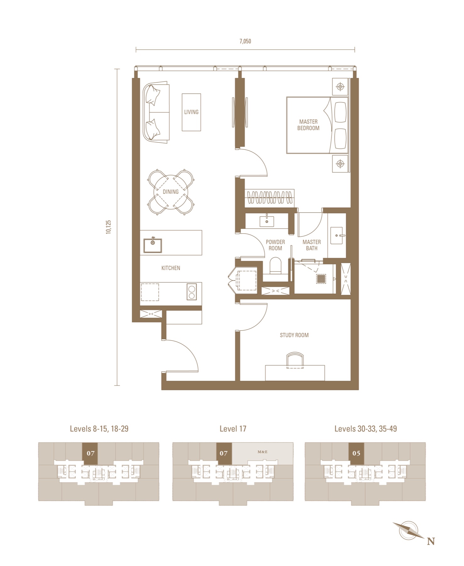 Royal Suites Type J2, 753 sq ft, 1 bedroom + study floor plan