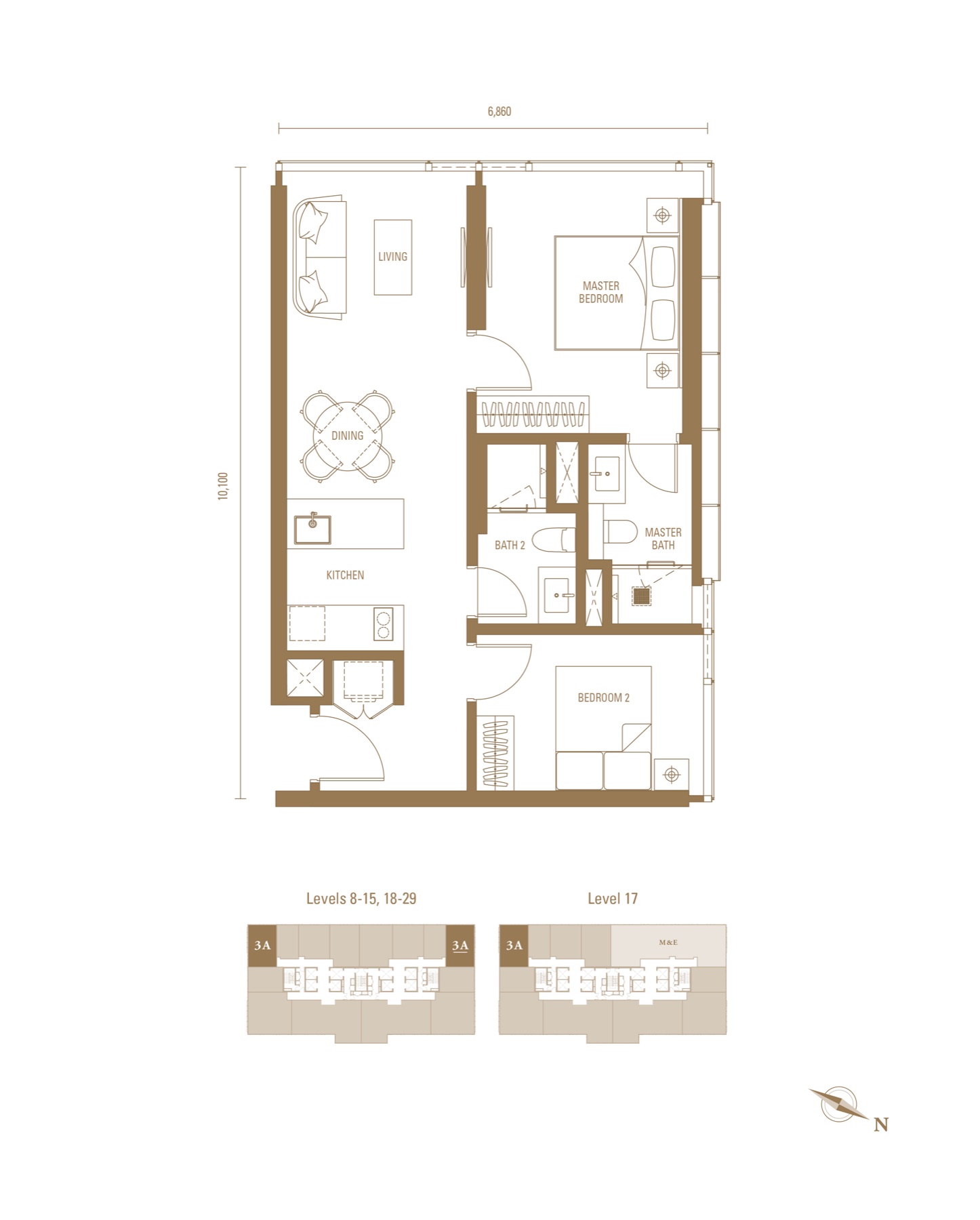 Royal Suites Type J3, 743 sq ft, 2 bedrooms floor plan