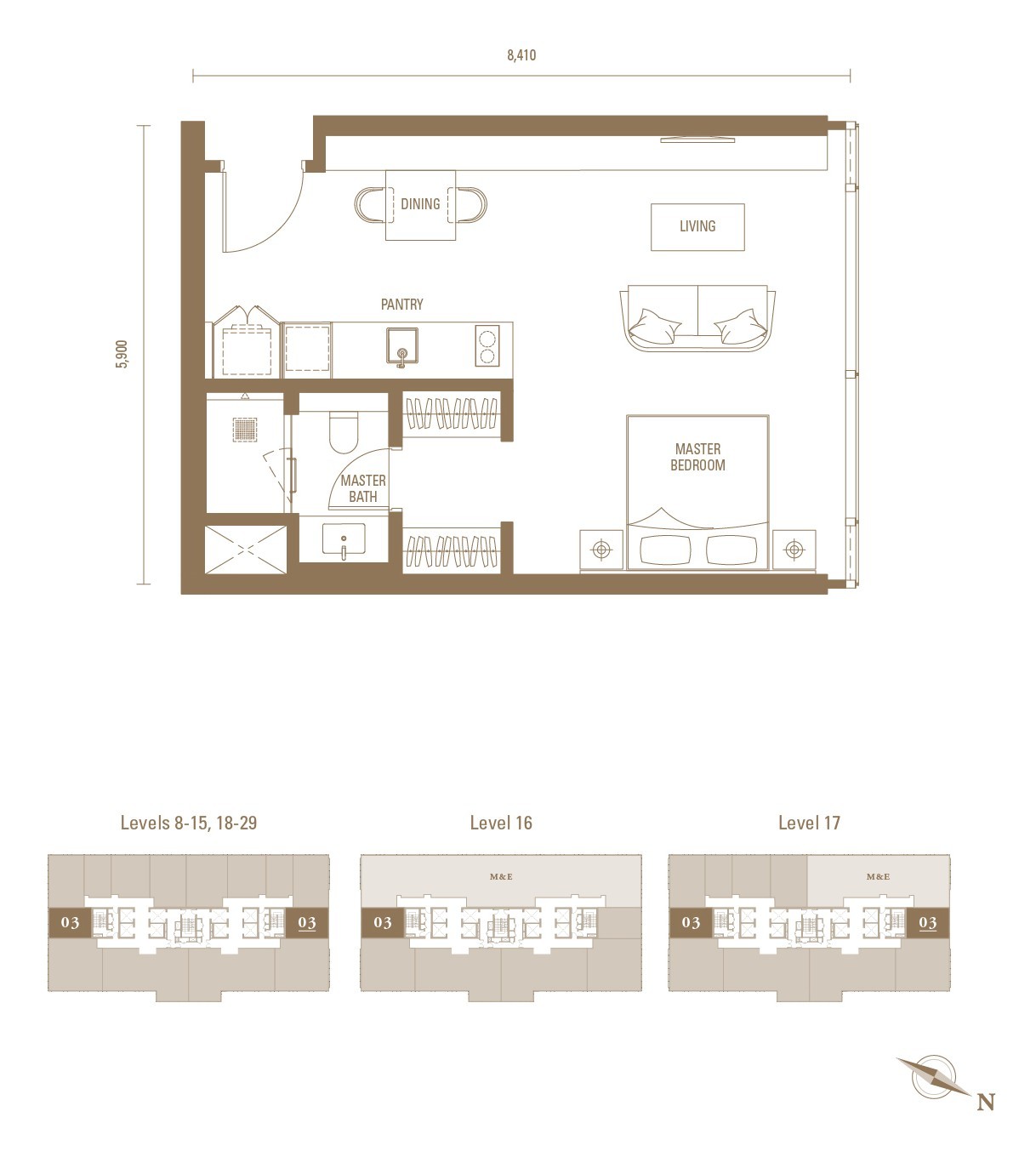 Royal Suites Type S2, 538 sq ft, suite floor plan